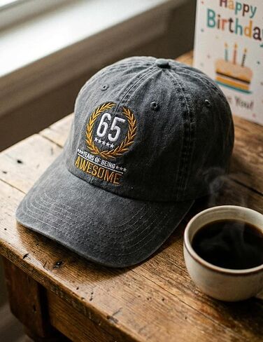InnoBeta 65th Birthday Gifts for Women Men, 65 Years of Being Awesome, Adjustable Cotton Embroidered Baseball Cap, Grey in Kuwait