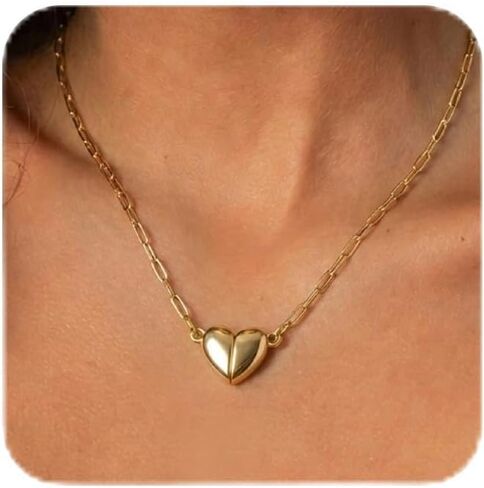 HERSIN Gold Pendant Necklace for Women Trendy, Dainty 14k Gold Plated Heart Necklace Simple Choker Charm Necklace for Womens Tiny Cute Gold Jewelry for Women Gifts Fashion Accessories in Saudi Arabia