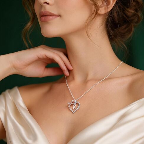 Iefil 925 Sterling Silver Bow Heart Necklace, Anniversary Birthday Gifts for Women Wife Mom Girlfriend, Mothers Day Valentines Day Gifts for Women Her in Kuwait