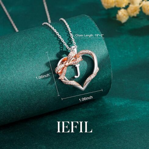 Iefil 925 Sterling Silver Bow Heart Necklace, Anniversary Birthday Gifts for Women Wife Mom Girlfriend, Mothers Day Valentines Day Gifts for Women Her in Kuwait
