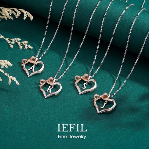 Iefil 925 Sterling Silver Bow Heart Necklace, Anniversary Birthday Gifts for Women Wife Mom Girlfriend, Mothers Day Valentines Day Gifts for Women Her in Kuwait