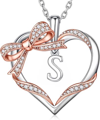 Iefil 925 Sterling Silver Bow Heart Necklace, Anniversary Birthday Gifts for Women Wife Mom Girlfriend, Mothers Day Valentines Day Gifts for Women Her in Kuwait