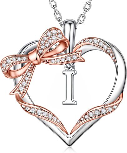 Iefil 925 Sterling Silver Bow Heart Necklace, Anniversary Birthday Gifts for Women Wife Mom Girlfriend, Mothers Day Valentines Day Gifts for Women Her in Kuwait