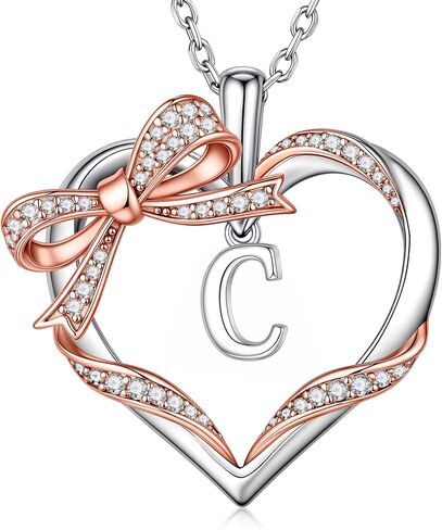 Iefil 925 Sterling Silver Bow Heart Necklace, Anniversary Birthday Gifts for Women Wife Mom Girlfriend, Mothers Day Valentines Day Gifts for Women Her in Kuwait