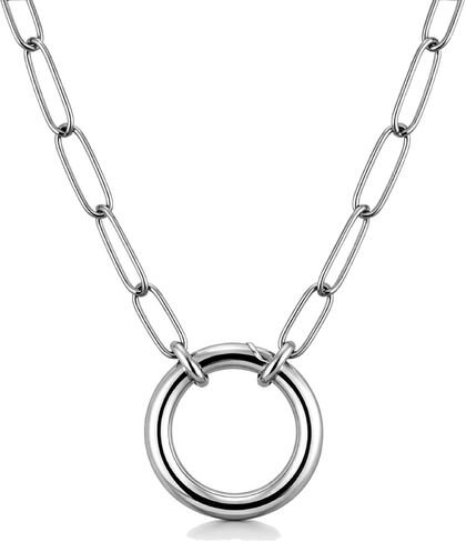 Bolenvi Silver or Gold Open Circle Charm or Ring Holder Pendant Carabiner Link Paperclip Twist Necklace, Jewelry Gifts for Women, 18k Gold Plated Steel Chain For Charms, Beads, Rings, & Pendants - 20inch Length in Kuwait