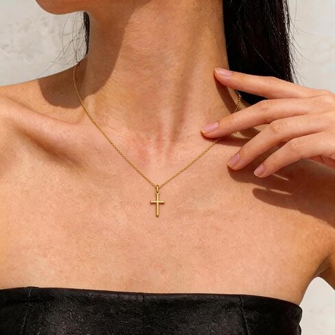 Cross Necklace for Women Gold Cross Necklaces for Women 14K Gold Crosses Chain Pendant Necklace for Womens Soft Curves and Gentle Feminine Shape Crosses Pendant for Womens Necklaces 45+5cm in Kuwait