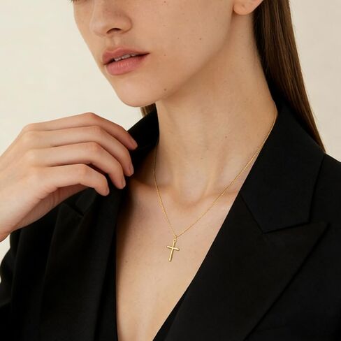 Cross Necklace for Women Gold Cross Necklaces for Women 14K Gold Crosses Chain Pendant Necklace for Womens Soft Curves and Gentle Feminine Shape Crosses Pendant for Womens Necklaces 45+5cm in Kuwait
