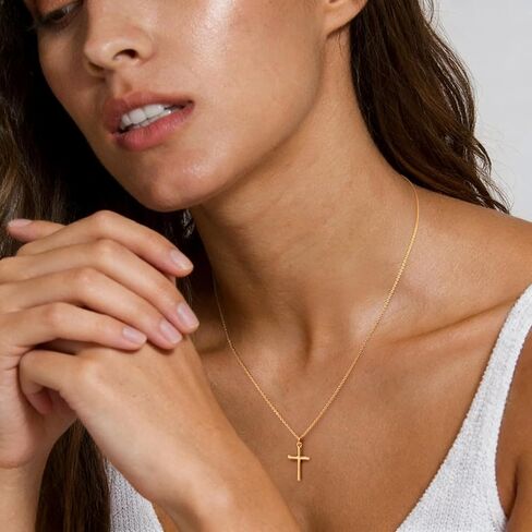 Cross Necklace for Women Gold Cross Necklaces for Women 14K Gold Crosses Chain Pendant Necklace for Womens Soft Curves and Gentle Feminine Shape Crosses Pendant for Womens Necklaces 45+5cm in Kuwait