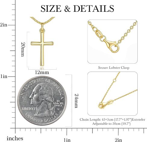 Cross Necklace for Women Gold Cross Necklaces for Women 14K Gold Crosses Chain Pendant Necklace for Womens Soft Curves and Gentle Feminine Shape Crosses Pendant for Womens Necklaces 45+5cm in Kuwait
