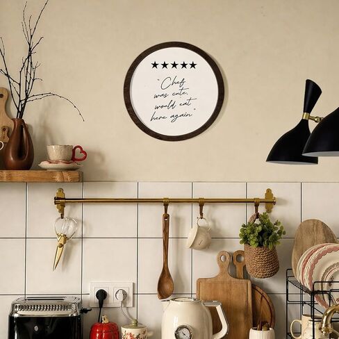CalmVerve Funny Kitchen Round Wooden Wall Art, Neutral Minimalist Chef Was Cute Would Eat Here Again Wall Decor Framed for Kitchen Dining Room Restaurant, 10x10 inch in Saudi Arabia