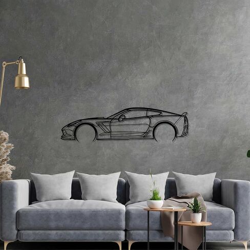 Corvette C Series Model Car Metal Wall Art, Minimalist Car Silhouette Metal Wall Decor for Game Room, Office, Bedroom, Home Decor, Man Cave Artwork, Gift for men, Husband, Boyfriend (Corvette c7 z06, 45") in Saudi Arabia