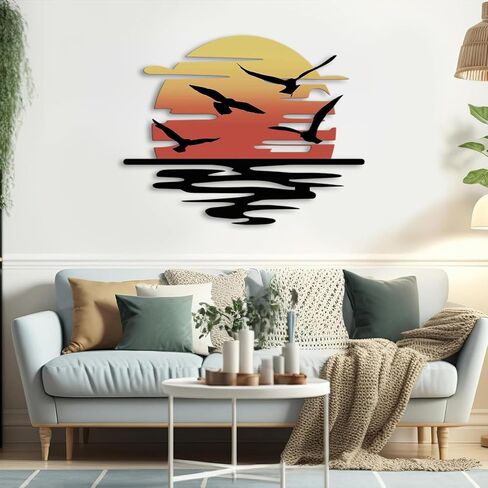 Toralab Sun Metal Wall Art, Seagulls Metal Wall Decor, Minimalist sunrise line art, Modern Beach Decor for Indoor and Outdoor Spaces for Bedroom, Bathroom, Living Room, Home Decor, Housewarming Gift in Saudi Arabia