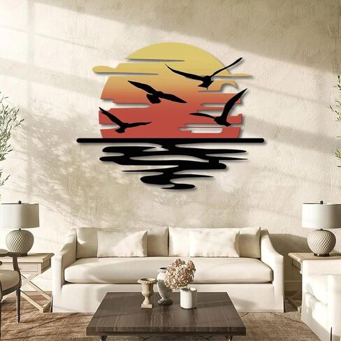 Toralab Sun Metal Wall Art, Seagulls Metal Wall Decor, Minimalist sunrise line art, Modern Beach Decor for Indoor and Outdoor Spaces for Bedroom, Bathroom, Living Room, Home Decor, Housewarming Gift in Saudi Arabia