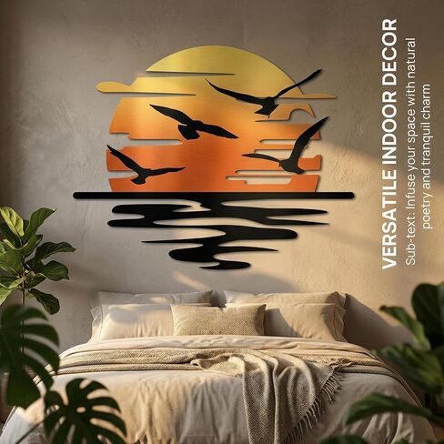 Toralab Sun Metal Wall Art, Seagulls Metal Wall Decor, Minimalist sunrise line art, Modern Beach Decor for Indoor and Outdoor Spaces for Bedroom, Bathroom, Living Room, Home Decor, Housewarming Gift in Saudi Arabia