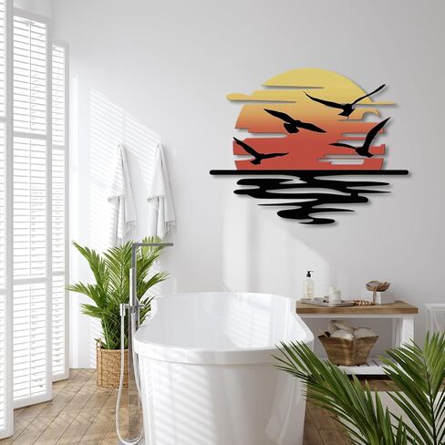 Toralab Sun Metal Wall Art, Seagulls Metal Wall Decor, Minimalist sunrise line art, Modern Beach Decor for Indoor and Outdoor Spaces for Bedroom, Bathroom, Living Room, Home Decor, Housewarming Gift in Saudi Arabia