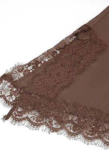 Pinclodly Asymmetrical Tops for Women Lace Patchwork Satin Top Crewneck Oversized Tee Shirts Side Slit Short Sleeve Y2K Tops in Saudi Arabia