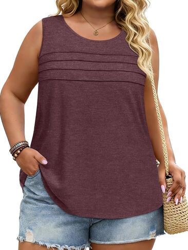 JOELLYUS Plus Size Tank Tops for Women Summer Loose Fit Pleated Tshirts Sleeveless Flowy Causal Crewneck Blouse 2026 in Saudi Arabia