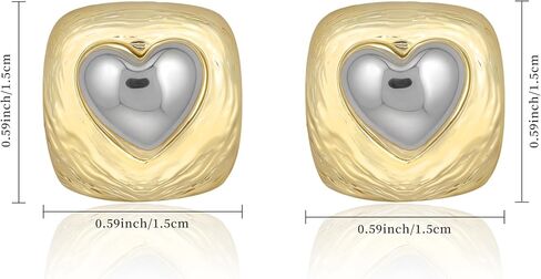 Two Tone Heart Stud Earrings for Women 14K Gold Plated Textured Square Post Earrings Hypoallergenic Silver Heart Jewelry Gift in Kuwait