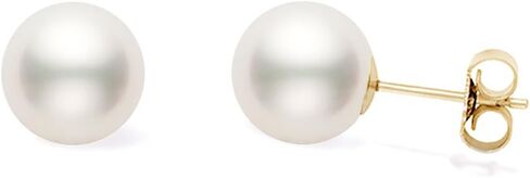 14k Yellow Gold AAAA Quality White Japanese Akoya Cultured Pearl Stud Earrings for Women in Saudi Arabia