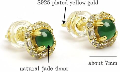Square Jade Earrings Gold for Women, Certified Jadeite Studs 18K Gold Plated S925 Silver Hypoallergenic Earrings, Dainty Lucky Handcraft Gift for Birthday & Anniversary, Size about 0.28" in Saudi Arabia