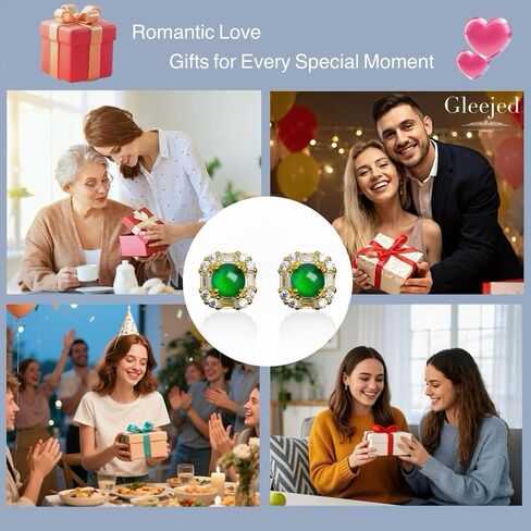 Square Jade Earrings Gold for Women, Certified Jadeite Studs 18K Gold Plated S925 Silver Hypoallergenic Earrings, Dainty Lucky Handcraft Gift for Birthday & Anniversary, Size about 0.28" in Saudi Arabia