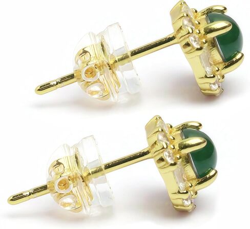 Square Jade Earrings Gold for Women, Certified Jadeite Studs 18K Gold Plated S925 Silver Hypoallergenic Earrings, Dainty Lucky Handcraft Gift for Birthday & Anniversary, Size about 0.28" in Saudi Arabia