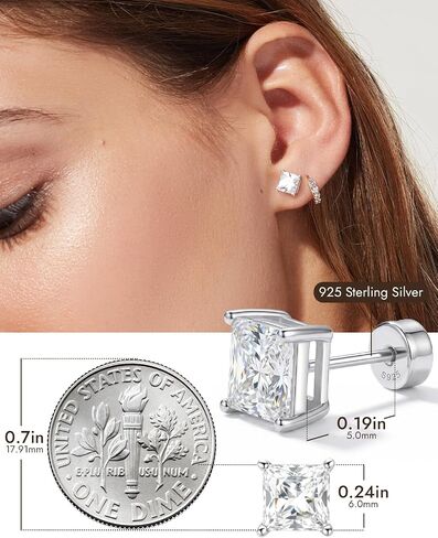 Flat Back Stud Earrings for Women, 18K White Gold Plated 925 Sterling Silver Zirconia Flatback Studs for Poke-Free Sleep, Hypoallergenic Jewelry Birthday Gift for Wife Girlfriend Mom Daughter in Saudi Arabia