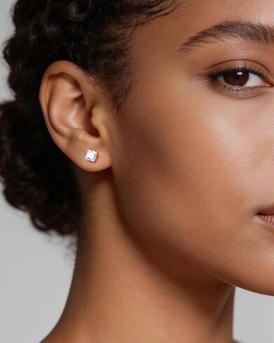 Flat Back Stud Earrings for Women, 18K White Gold Plated 925 Sterling Silver Zirconia Flatback Studs for Poke-Free Sleep, Hypoallergenic Jewelry Birthday Gift for Wife Girlfriend Mom Daughter in Saudi Arabia