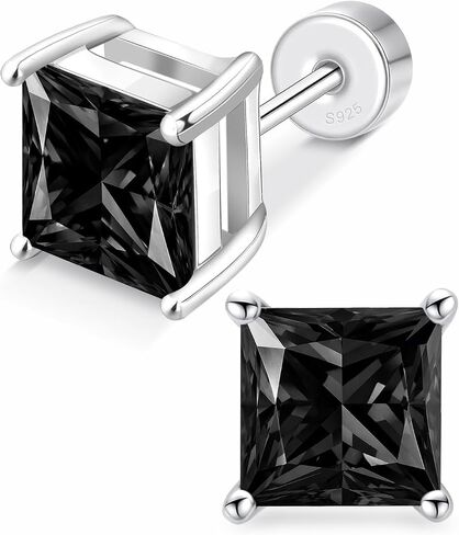 Flat Back Stud Earrings for Women, 18K White Gold Plated 925 Sterling Silver Zirconia Flatback Studs for Poke-Free Sleep, Hypoallergenic Jewelry Birthday Gift for Wife Girlfriend Mom Daughter in Saudi Arabia