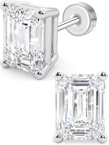 Flat Back Stud Earrings for Women, 18K White Gold Plated 925 Sterling Silver Zirconia Flatback Studs for Poke-Free Sleep, Hypoallergenic Jewelry Birthday Gift for Wife Girlfriend Mom Daughter in Saudi Arabia