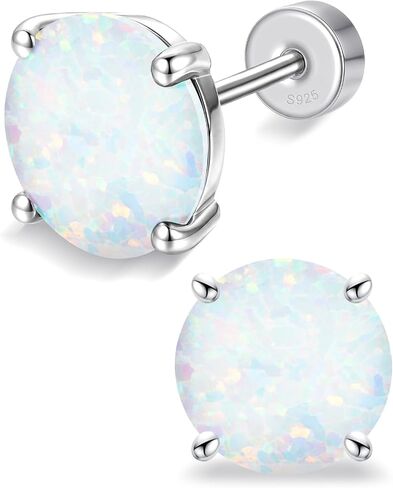 Flat Back Stud Earrings for Women, 18K White Gold Plated 925 Sterling Silver Zirconia Flatback Studs for Poke-Free Sleep, Hypoallergenic Jewelry Birthday Gift for Wife Girlfriend Mom Daughter in Saudi Arabia