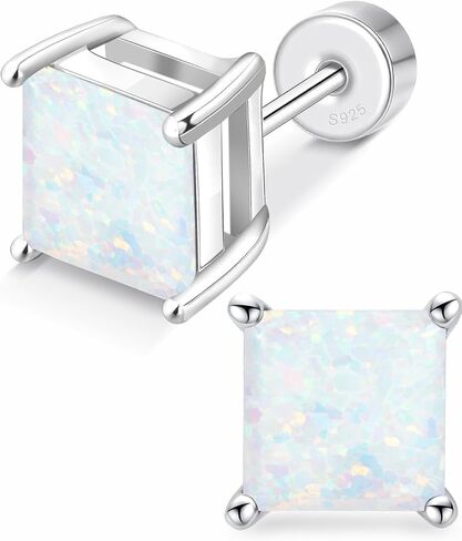 Flat Back Stud Earrings for Women, 18K White Gold Plated 925 Sterling Silver Zirconia Flatback Studs for Poke-Free Sleep, Hypoallergenic Jewelry Birthday Gift for Wife Girlfriend Mom Daughter in Saudi Arabia