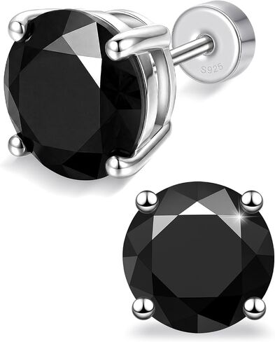 Flat Back Stud Earrings for Women, 18K White Gold Plated 925 Sterling Silver Zirconia Flatback Studs for Poke-Free Sleep, Hypoallergenic Jewelry Birthday Gift for Wife Girlfriend Mom Daughter in Saudi Arabia