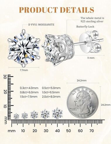 Moissanite Stud Earrings for Women Men 1-2.4ct D Color VVS1 Lab Grown Moissanite Earrings 18K White Gold Plated 925 Sterling Silver Crown Halo Studs for Sensitive Ears Gift for Anniversary in Saudi Arabia