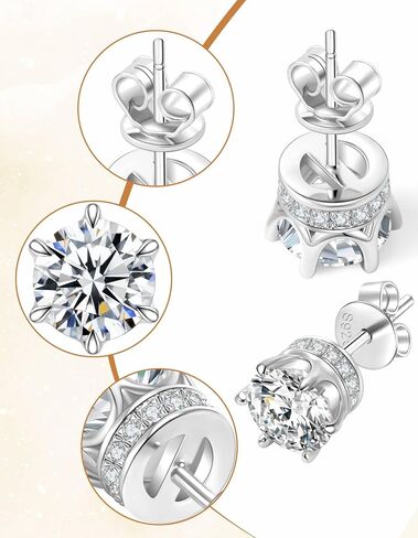Moissanite Stud Earrings for Women Men 1-2.4ct D Color VVS1 Lab Grown Moissanite Earrings 18K White Gold Plated 925 Sterling Silver Crown Halo Studs for Sensitive Ears Gift for Anniversary in Saudi Arabia