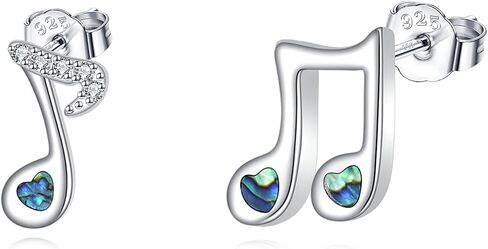 18K White Gold Plated Music Note Stud Earrings With Zircon And Abalone Shell Gift Box in Saudi Arabia