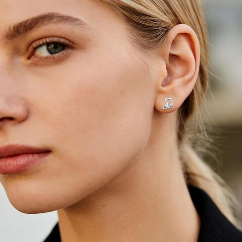 18K White Gold Plated Music Note Stud Earrings With Zircon And Abalone Shell Gift Box in Saudi Arabia