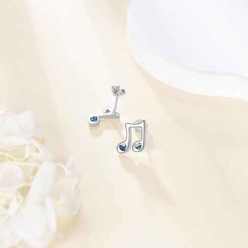 18K White Gold Plated Music Note Stud Earrings With Zircon And Abalone Shell Gift Box in Saudi Arabia