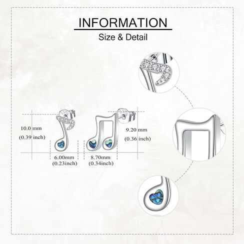 18K White Gold Plated Music Note Stud Earrings With Zircon And Abalone Shell Gift Box in Saudi Arabia
