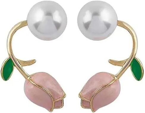 Fresh Pink Rose Stud Earrings with Imitation Pearl Fancy Accessories for Women in Kuwait