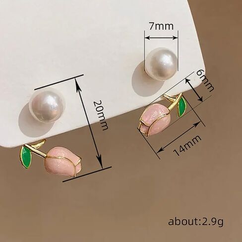 Fresh Pink Rose Stud Earrings with Imitation Pearl Fancy Accessories for Women in Kuwait