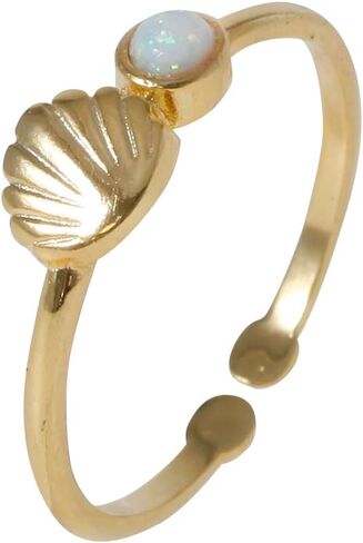 MUSTHAVE Golden Shell Opal Adjustable Ring 18K Gold Plated Brass, Dainty Nature-Inspired Jewelry, Everyday Minimalist Gift for Women, Message Card, Lovely, Summer Vibe (Yellow Gold) in Saudi Arabia