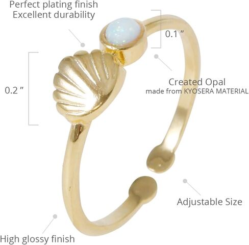 MUSTHAVE Golden Shell Opal Adjustable Ring 18K Gold Plated Brass, Dainty Nature-Inspired Jewelry, Everyday Minimalist Gift for Women, Message Card, Lovely, Summer Vibe (Yellow Gold) in Saudi Arabia