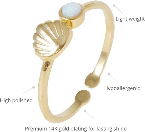 MUSTHAVE Golden Shell Opal Adjustable Ring 18K Gold Plated Brass, Dainty Nature-Inspired Jewelry, Everyday Minimalist Gift for Women, Message Card, Lovely, Summer Vibe (Yellow Gold) in Saudi Arabia
