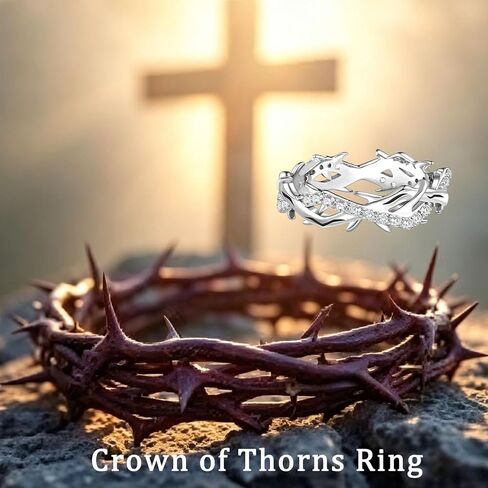 Crown of Thorns Ring for Women - 925 Sterling Silver CZ Thorn Jesus Rings Faith-Based Christian Gifts Religious Jewelry for Christmas Easter Thanksgiving Day in Saudi Arabia