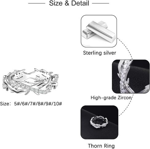 Crown of Thorns Ring for Women - 925 Sterling Silver CZ Thorn Jesus Rings Faith-Based Christian Gifts Religious Jewelry for Christmas Easter Thanksgiving Day in Saudi Arabia