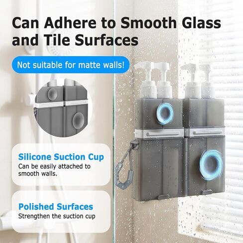 4 in 1 Travel Dispenser Bottles, TSA Approved Leak Proof Refillable Toiletry Containers with Vacuum Suction Cup for Smooth Walls, Portable Empty Bottle Set for Shampoo Conditioner Body Wash in Saudi Arabia