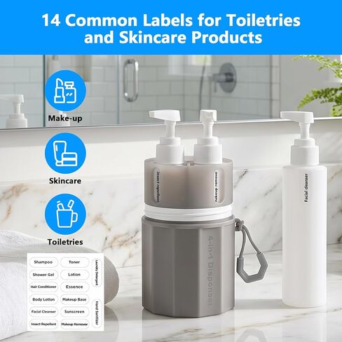 4 in 1 Travel Dispenser Bottles, TSA Approved Leak Proof Refillable Toiletry Containers with Vacuum Suction Cup for Smooth Walls, Portable Empty Bottle Set for Shampoo Conditioner Body Wash in Saudi Arabia
