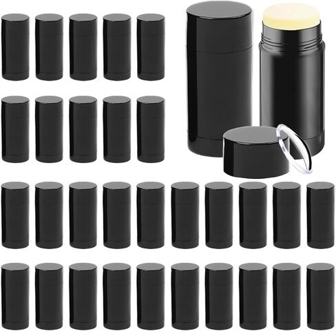 meleg otthon 30 Pcs Empty Deodorant Containers 1 oz/30ml Twist Up Refillable Deodrant Containers Leak Proof Black Deodorant Bottles Round Lip Balm Tubes for DIY Lipstick Crayon in Saudi Arabia