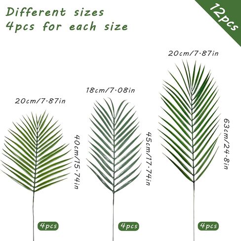 12PCS Artificial Green Palm Leaves Mixed Size Faux Tropical Palm Leaves Realistic Ferns for Home Decorations in Saudi Arabia